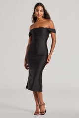 Exceptional Off-The-Shoulder Flared Midi Dress