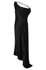 Yvette Slip Maxi Dress With Asymmetrical Hem - Black