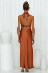 Light Minds Satin Midi Dress Chocolate
