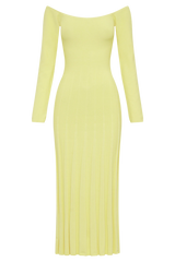 Emmeline Long Sleeve Rib Knit Midi Dress - Lemon