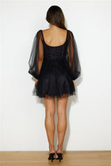 Pretty Snowflake Tulle Mini Dress Black