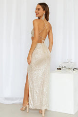 Glistening Skies Maxi Dress Beige Sequins
