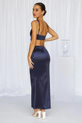 Sunset Views Satin Midi Dress Dark Blue