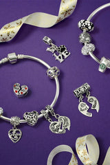 Grandma Mother Word Heart Shape Dangle Bead Charm Sterling Silver