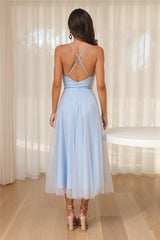 Wandering In The Light Tulle Midi Dress Blue