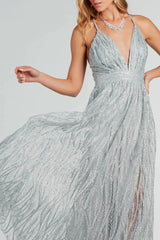 Formal Glitter Tulle A-Line Long Dress