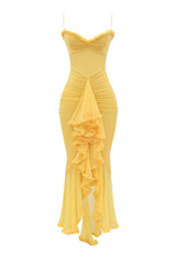 Apricot Ruffled Front Gown