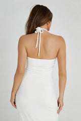 Krissy Midi Twist Halter Jersey Dress - White