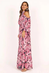 Hilary Pleated Maxi Dress - Pink Floral