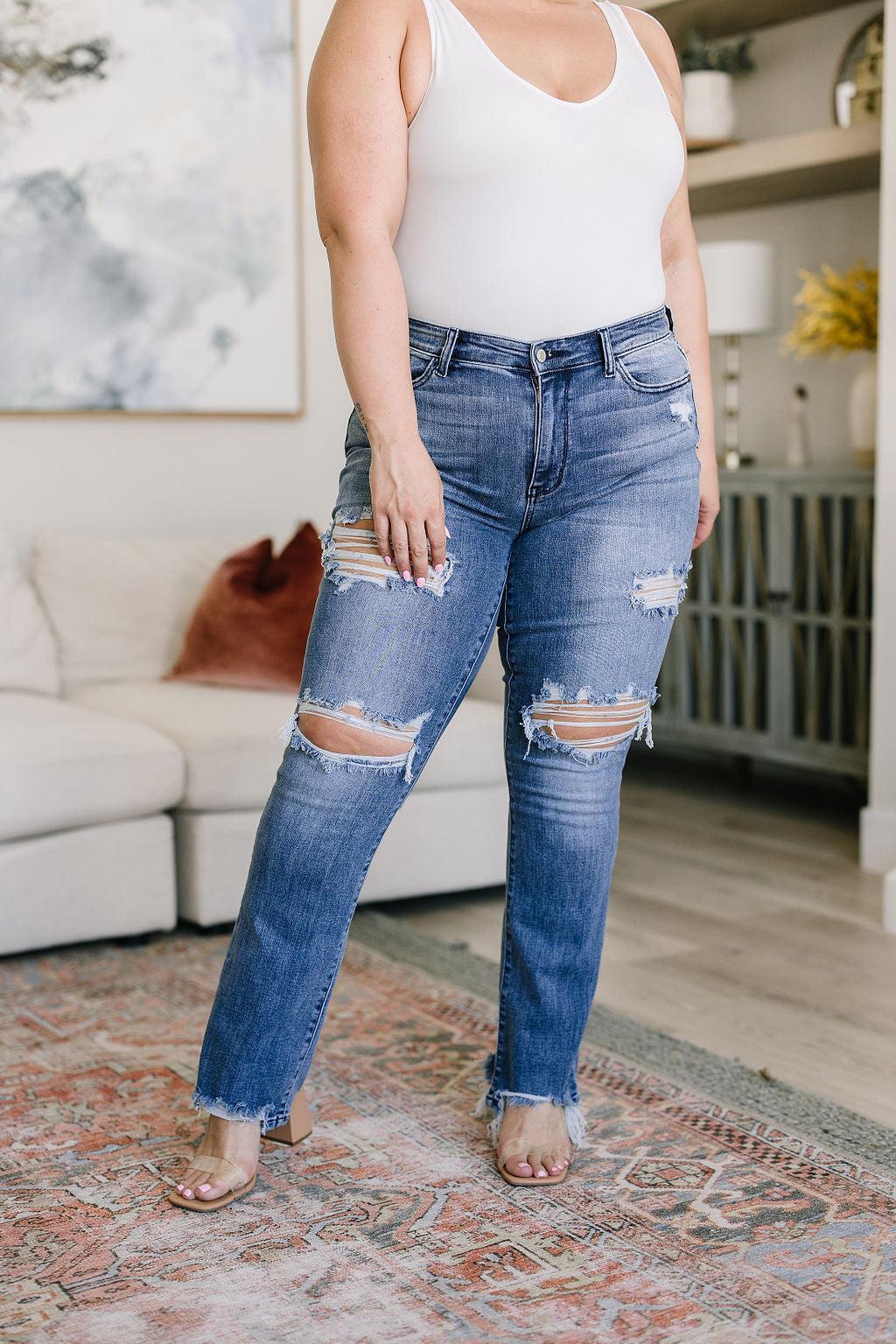 Destroyed Straight Jeans